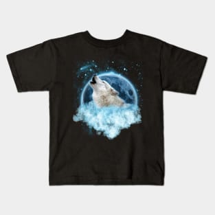 Grey Wolf Blue Moon Dream Catcher Kids T-Shirt